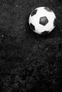 Top side football, soccer ball black and white image