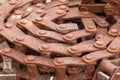 top side view Close up of a old rusty chain links Royalty Free Stock Photo