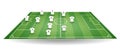 Top and side view of football field with team players t-shirt. Textured soccer field in perspective Royalty Free Stock Photo