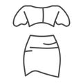 Top and skirt thin line icon, Summer clothes concept, Women elegant clothes sign on white background, woman crop top and