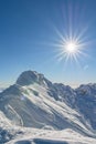 On top of a snowy mountain peak Royalty Free Stock Photo