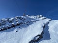 The top station of the cable car Col du Pillon - Scex Rouge on Sex Rouge Travel destination Glacier 3000, Les Diablerets