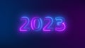 Top ten countdown neon light bright glowing numbers from 10 to 1 seconds and HAPPY NEW YEAR 2023. Purple and blue Neon Countdown