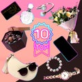 Top ten list of gifts for her on color background Royalty Free Stock Photo