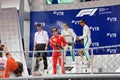 Top three finishers on the podium. Formula One. Sochi Russia. Royalty Free Stock Photo