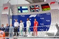 Top three finishers on the podium. Formula One. Sochi Russia. Royalty Free Stock Photo