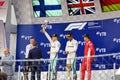 Top three finishers on the podium. Formula One. Sochi Russia.