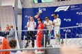 Top three finishers on the podium. Formula One. Sochi Russia. Royalty Free Stock Photo