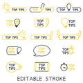 Top tips, helpful tricks, tooltip, hint for website. Set of tricks top tip solution, helpful advice text shapes. Vector icon of