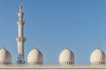 Top of tower and dome of arab mosque in Abu Dhabi. UAE Royalty Free Stock Photo