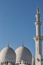 Top of tower and dome of arab mosque in Abu Dhabi. UAE Royalty Free Stock Photo