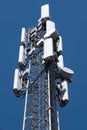 Top of transmission tower at blue sky Royalty Free Stock Photo