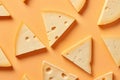 Top vie wof Blocks of cheese on yellow background