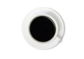 Top view from above of Hot fresh black coffee in a white cup with white plate isolated on white background Royalty Free Stock Photo
