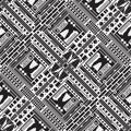 Top view of abstract city. Seampless pattern. Black and white