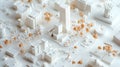 Top view of abstract modern city downtown looking as white architectural scale model