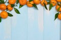 Top view accessories Chinese new year festival decorations.orange,leaf on blue background Royalty Free Stock Photo