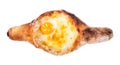 Top view of Adjarian khachapuri with yolk isolated