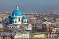 Beautiful blue domes with stars of the Izmoylovskiy Trinity Cathedral in St. Petersburg