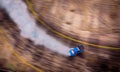 Top view of aerial from drone. Professional driver drift car on