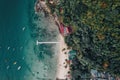 Top view or aerial view of fisherman village with white beach and boats in summer of tropical island named Perhentian Kecil Royalty Free Stock Photo