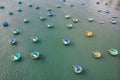 Top view. Aerial view fishing harbour from drone. image of basket boat at Mui Ne fishing harbour or fishing village. Fishing