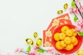 Shot of arrangement decoration Chinese new year & lunar new year holiday background concept. Royalty Free Stock Photo