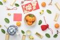 Top view aerial image shot of arrangement decoration Chinese new year & lunar new year Royalty Free Stock Photo