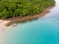 Top view or aerial view of long tail boat on Beautiful crystal c Royalty Free Stock Photo