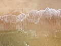 Top view aerial photo from flying drone of an amazing seascape with paradise beach and sea with turquoise water. Royalty Free Stock Photo