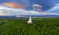 Top view Aerial photo from flying drone. Big Buddha Wat Phu Manorom Mukdahan province, Thailand