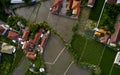 Top view or aerial shot of fresh green and yellow rice fields. Aerial view of Planted Rice fields and rural villages, geometry of Royalty Free Stock Photo