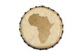 Top view of an african traditional djembe with africa continent silhouette