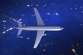 Top view airplane flying night on 3d illustrations