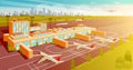 Top View Airport and Runway Flat Illustration. Royalty Free Stock Photo