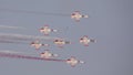 Turkish Stars Aerobatic Team in 7-aircraft Formation Top View Royalty Free Stock Photo