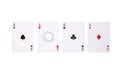 Top view of all 4 aces in poker with the heart symbol cut out isolated on a white background Royalty Free Stock Photo