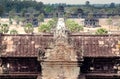 Top view on alley with tourists near historical landscape of Angkor What temple, 12th century Khmer landmark