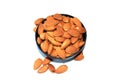 Top view of almonds regular in black bowl isolated on white background Royalty Free Stock Photo