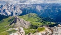 Op view of alpine landscape  as seen from Sass Pordoi South Tirol, Dolomites mountains Royalty Free Stock Photo