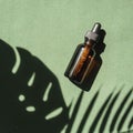 Top view of amber glass oil bottle Royalty Free Stock Photo