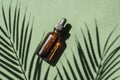 Top view of amber glass oil bottle Royalty Free Stock Photo