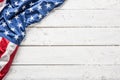 Top of view American flag on white wooden table Royalty Free Stock Photo