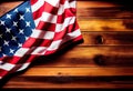 Top view with usa flag on wood table Royalty Free Stock Photo