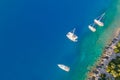 Top view of anchored yacht in turquoise water Aegean sea Royalty Free Stock Photo