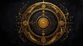 top view of an ancient alchemy magic circle with gold ai generated Royalty Free Stock Photo