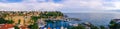 Top view of Antalya city and harbour with moored ships Royalty Free Stock Photo