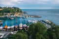 Top view of Antalya city and harbour with moored ships Royalty Free Stock Photo