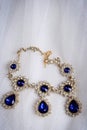 Top view antique sapphire diamond necklace Royalty Free Stock Photo