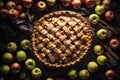 top view Apple pie with fresh unbaked apples. ai generative